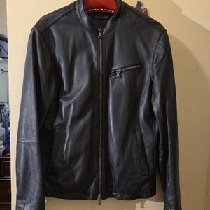John Varvatos Charcoal Leather Bomber Jacket